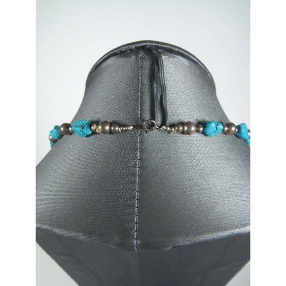 Dyed Howlite Stone Sterling Silver 925 Nugget Bead Necklace Southwest 19 In - Picture 10 of 11